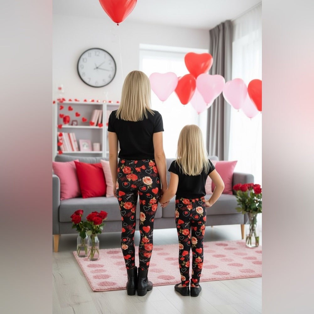 ❤️OS NEW Womens Valentines Day Heart Be Mine Love Leggings, Soft Yoga Pants - Picture 7 of 11